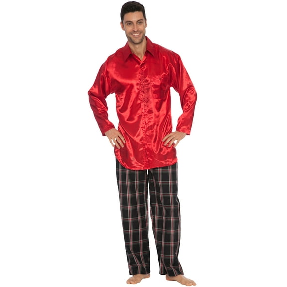 INTIMO Mens' Classic Satin Long Sleeve One Pocket Pajama Shirt Sleep Lounge Top