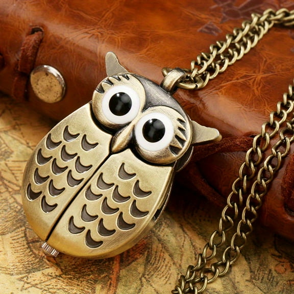 New Bronze Owl Creative Pocket Watch Retro Popular Display Quartz Pocket Watch Pendant Clock Men Women Chain Gift (Bronze)