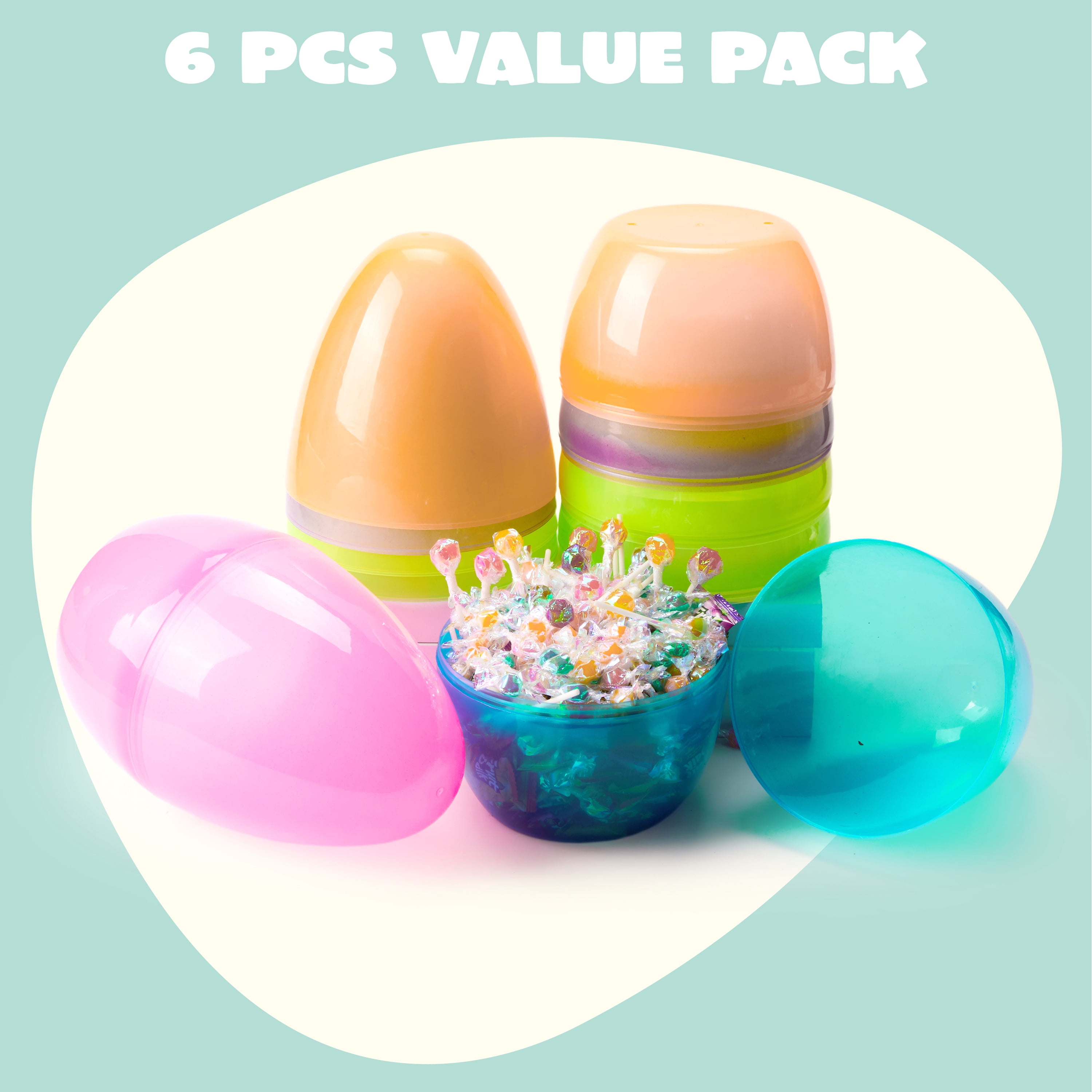 Joyfy 6 Pcs 10" Giant Easter Eggs Clear and Colorful, Fillable Plastic Empty Jumbo Easter Eggs for Easter Egg Hunt, Party Favor, Classroom Prize, Decoration