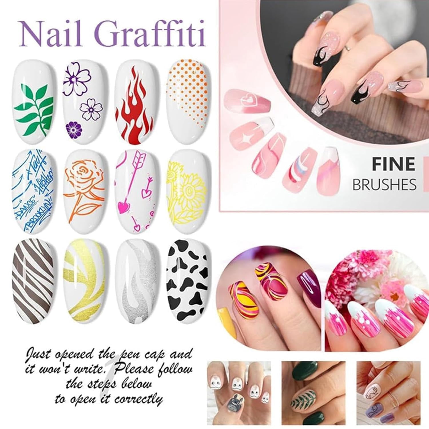 12 Colors Nail Art Pens Set,0.5mm/0.01in Fine Metal Tip,Quick-Dry Water-Based Pigment for Strong Coverage,Non-Toxic & Safe for DIY Gel Nail Design Drawing & Painting