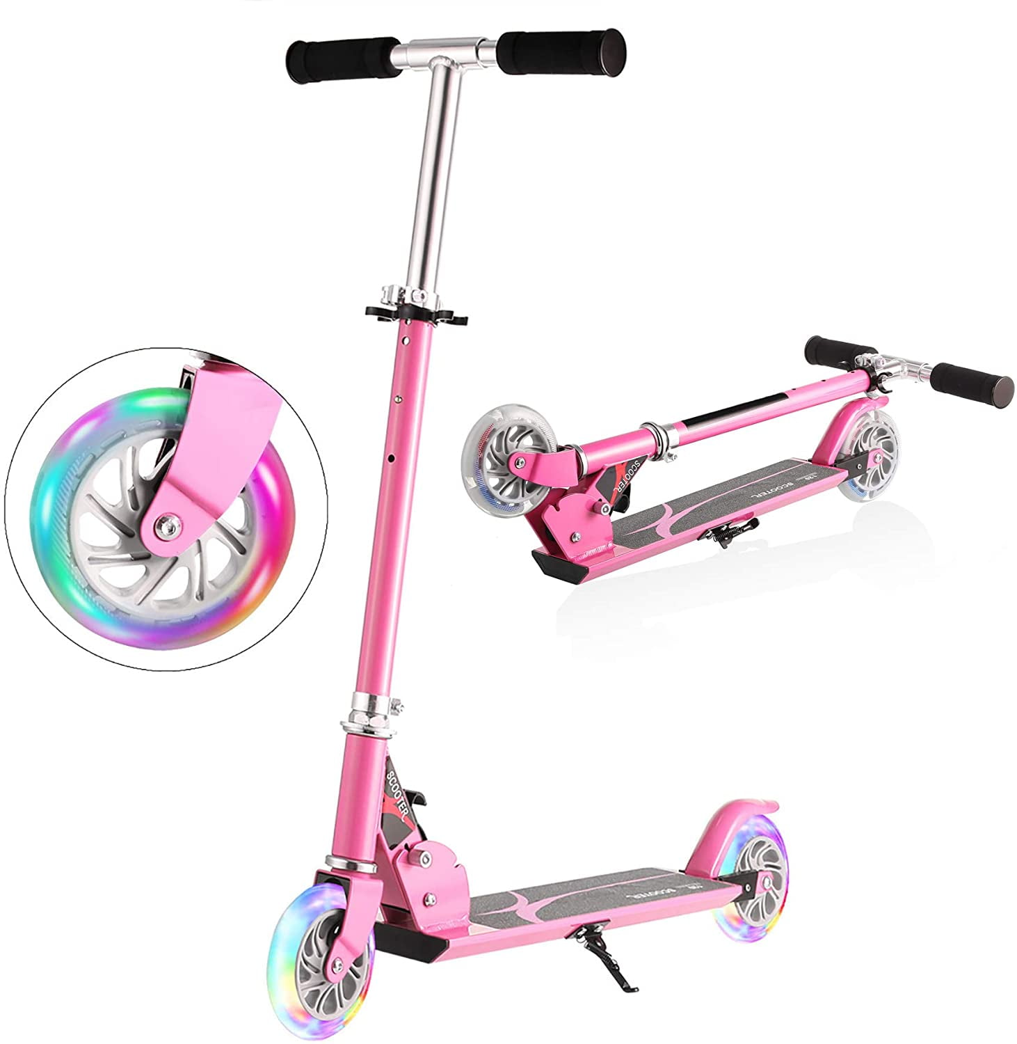 Kick Scooter for Toddlers Girls & Boys with LED Light Up Scooters Wheels Hikole Scooter for Kids Adjustable Height Scooter for Children Ages 3-12 