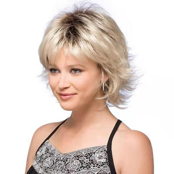 Dww-perruque Courte Boucle Noire Dcolore Blond Clair, Perruque En Fibre Synthtique Pour Femmes