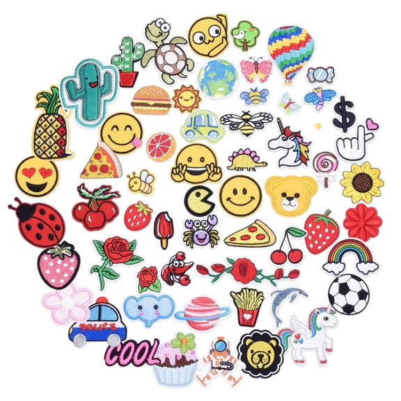 GIRACOA 60-Pack Embroidered Patches, Cartoon Funny Face Iron On Patches with Sewing Thread, Assorted Cute Appliques for Clothing Jeans Backpack DIY Repair Decoration (60 Designs)