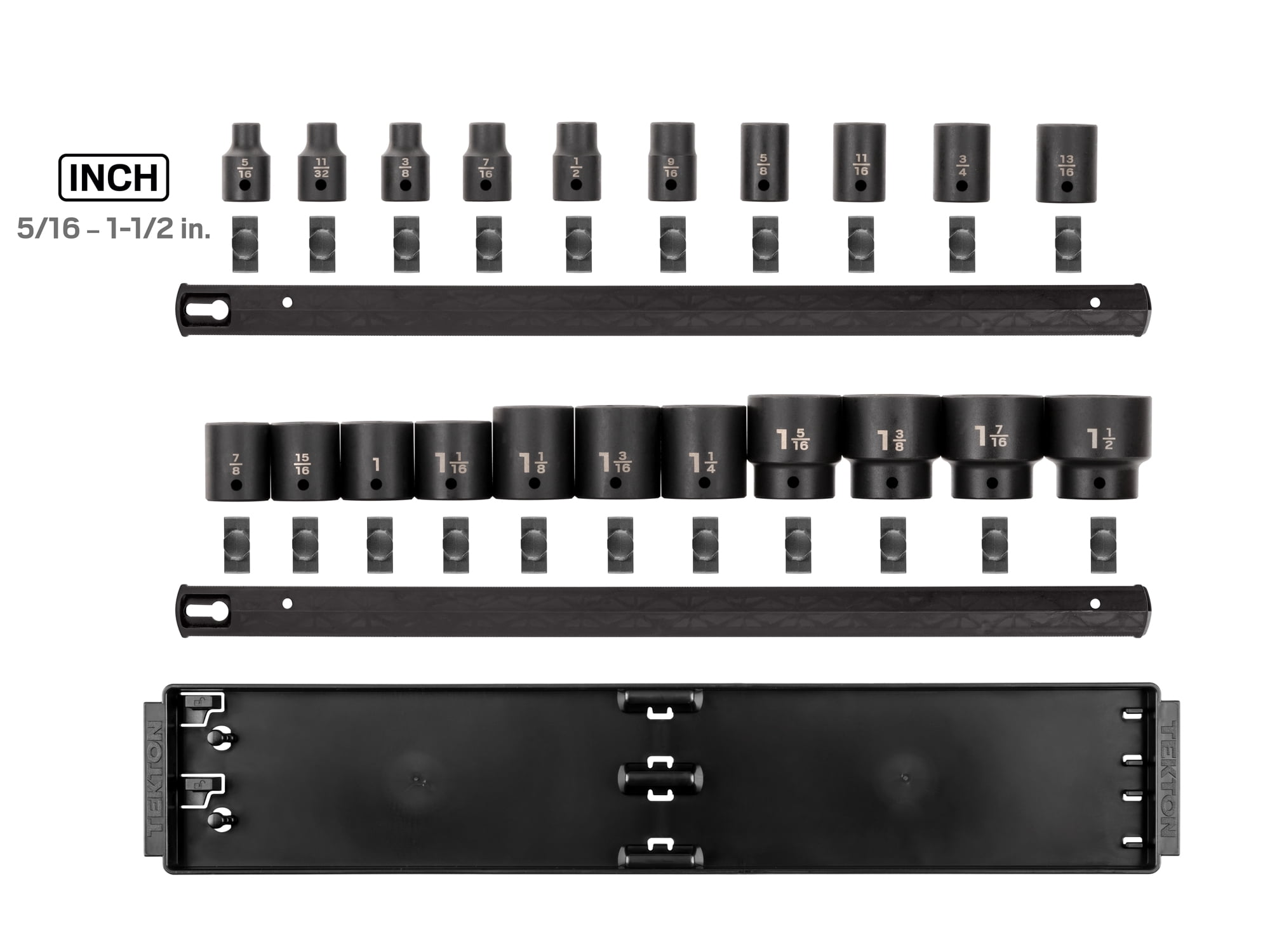 TEKTON 1/2 Inch Drive 6-Point Impact Socket Set with Rails, 21-Piece (5/16-1-1/2 in.) | SID92102