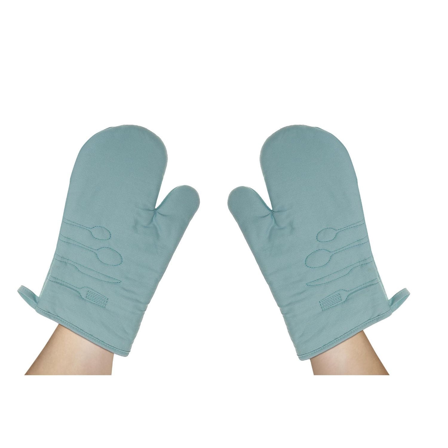 2 PC Utensil Front Stitched Oven Mitt Blue
