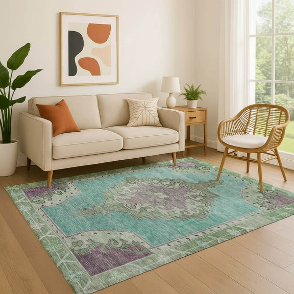 Addison Rugs Mayfield Premium Machine Washable Traditional Global Teal Rectangle Rug, 10' x 14'