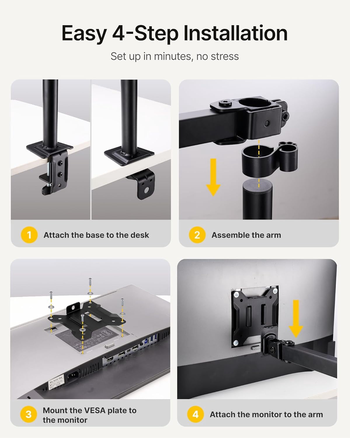 monTEK Single Monitor Stand for 17"–32" Screens, Fully Adjustable Monitor Arm Desk Mount up to 22 lb, C-Clamp & Grommet Base, VESA 75/100mm Computer Monitor Mount, Black
