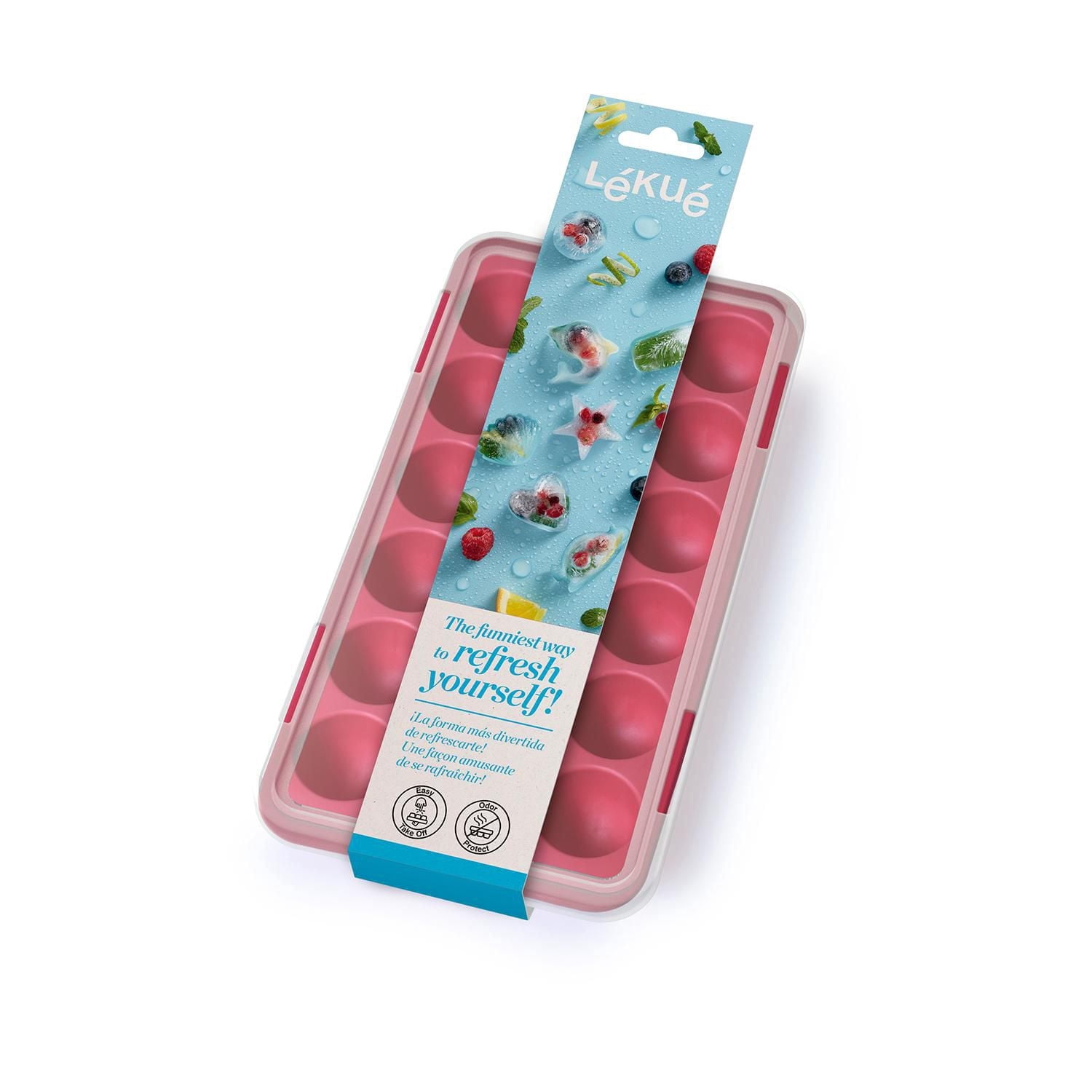 Lekue Gourmet Industrial-Sized 32 Cube Ice Tray with lid, Red