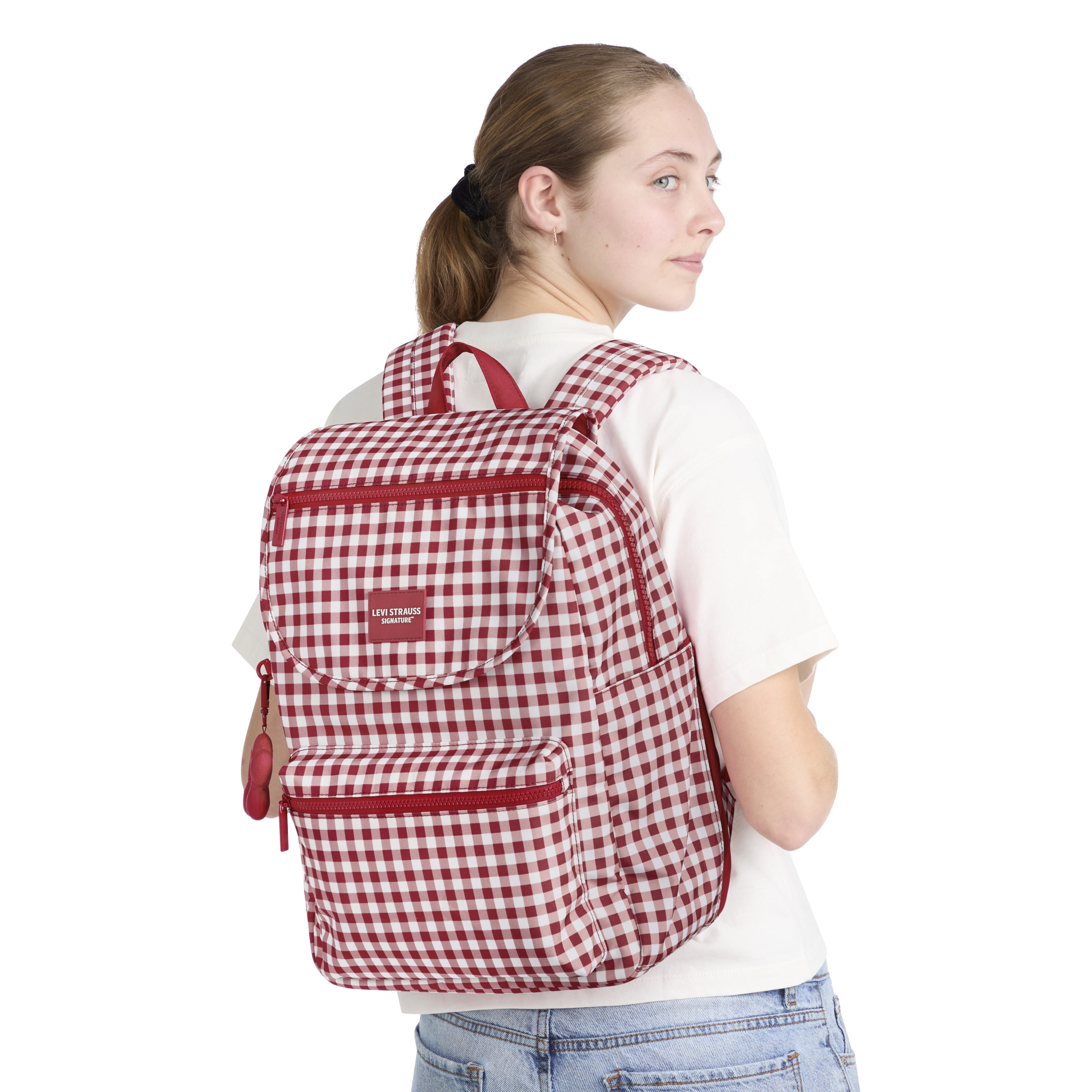 Levi Strauss Signature 17"  Women's Adult Gingham Top Loader Backpack, Chili Pepper