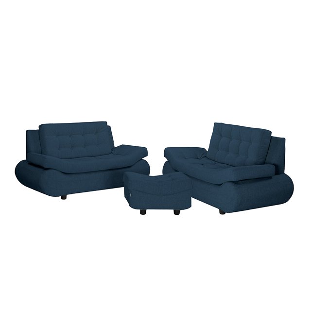Sala Bali Rogga (Love Seat, Love Seat, Taburete) Azul Rey