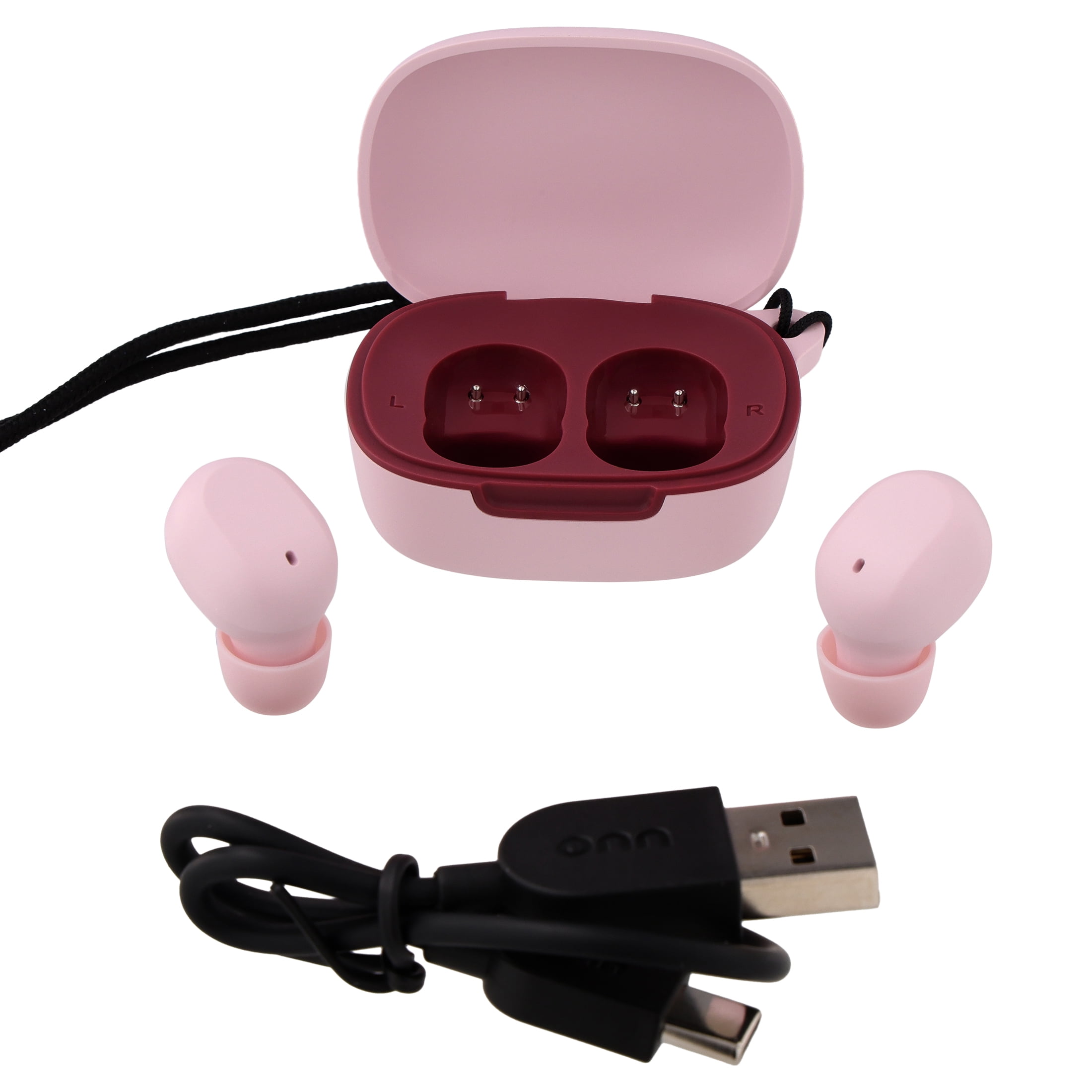 onn Wireless Mini-Earbuds with Wrist-Strap, Pink