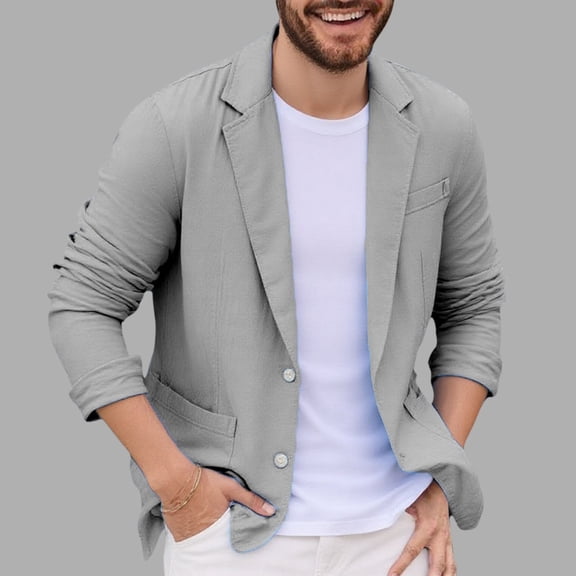 gbyLJF Men's Casual One Button Linen Suit Jackets Solid Color Slim Fit Sport Coat with Pockets Lightweight Business Blazer