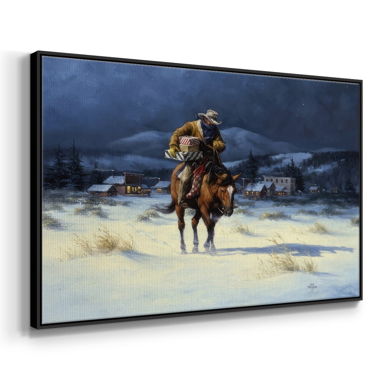 Bringing Christmas Home - Framed Gallery Wrapped Holiday Canvas - 25 x 37 - Black Frame