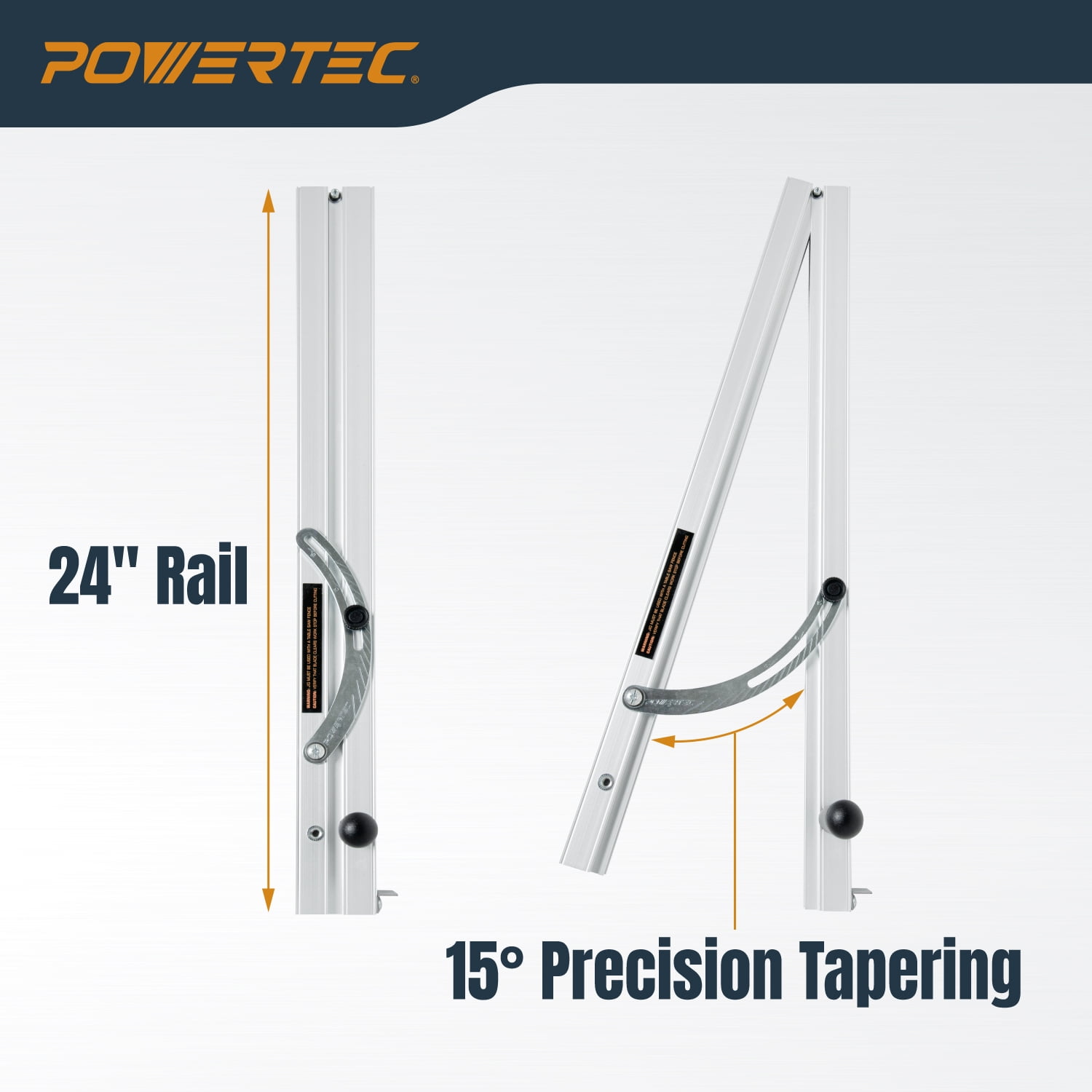 POWERTEC Table Saw Angle Cutting Jig for Creating Tapered Cuts | 24-Inch Lightweight Aluminum Rails and Laser Etched Scale, 15 Degrees of Taper, 71035V