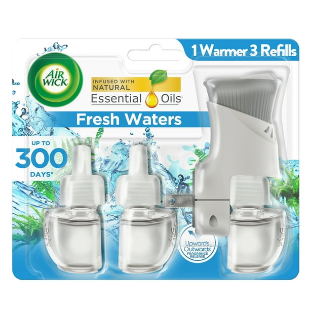 Air Wick Plug in Scented Oil Starter Kit (Warmer + 3 Refills), Fresh