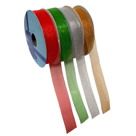 Christmas Colors Sheer Organza Ribbon– 5/8” x 25 Yards, Set of 4, Red, Emerald Green, Gold, Silver, Gift Wrap, Presents, Wreath Decor, , Garland, Swag, Bows