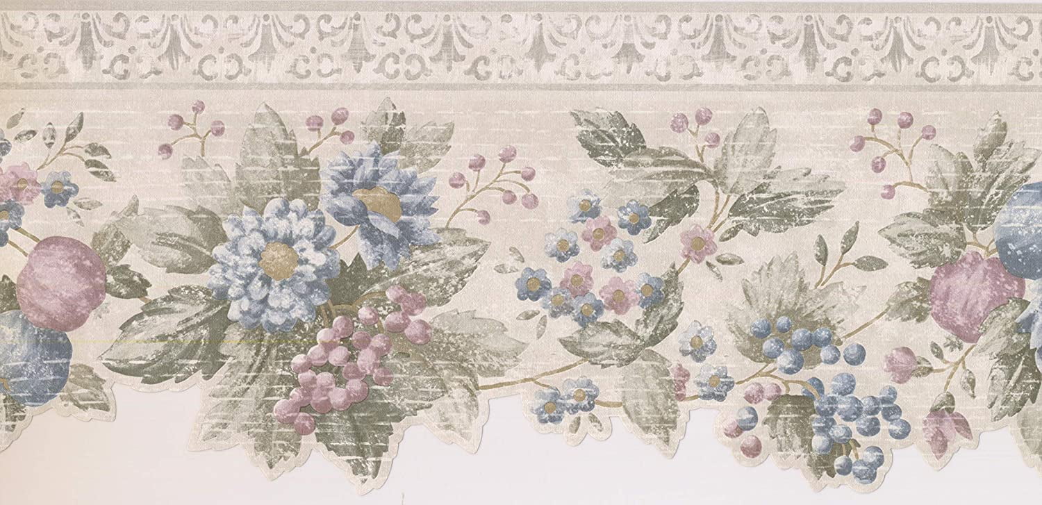 Concord Wallcoverings Wallpaper Border Floral Pattern Berries Leaves ...