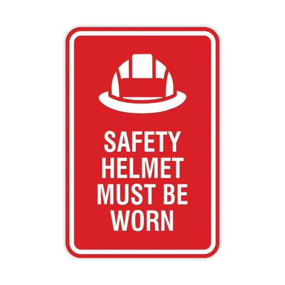 Signs ByLITA Portrait Round Safety helmet must be worn Sign (Red) - Large