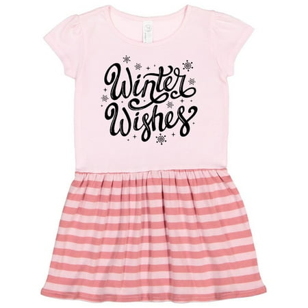 

Inktastic Winter Wishes Hand Lettering in Black with Snowflakes Gift Toddler Girl Dress