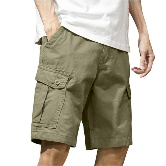 Havenre Men's Cargo Shorts Casual Button Elastic Waist Tactical Shorts Solid Stretchy Jogging Pants Lightweight Straight Pants with Pockets Green XL