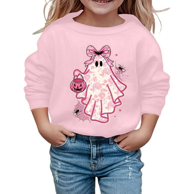 Liyamei Mignon Imprimé Filles Mode Décontractée Col Rond Manches Longues Chandail en Molleton pour Enfants Taille Rose, 5-6 Ans