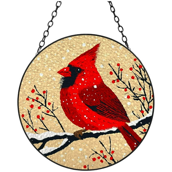 Red Northern Cardinal Stained Glass Suncatcher Colored Handmade Window Hangings Glass Suncatcher Crafts Kits for Indoor Garden Christmas Decor and Memorial 16x16cm(5)