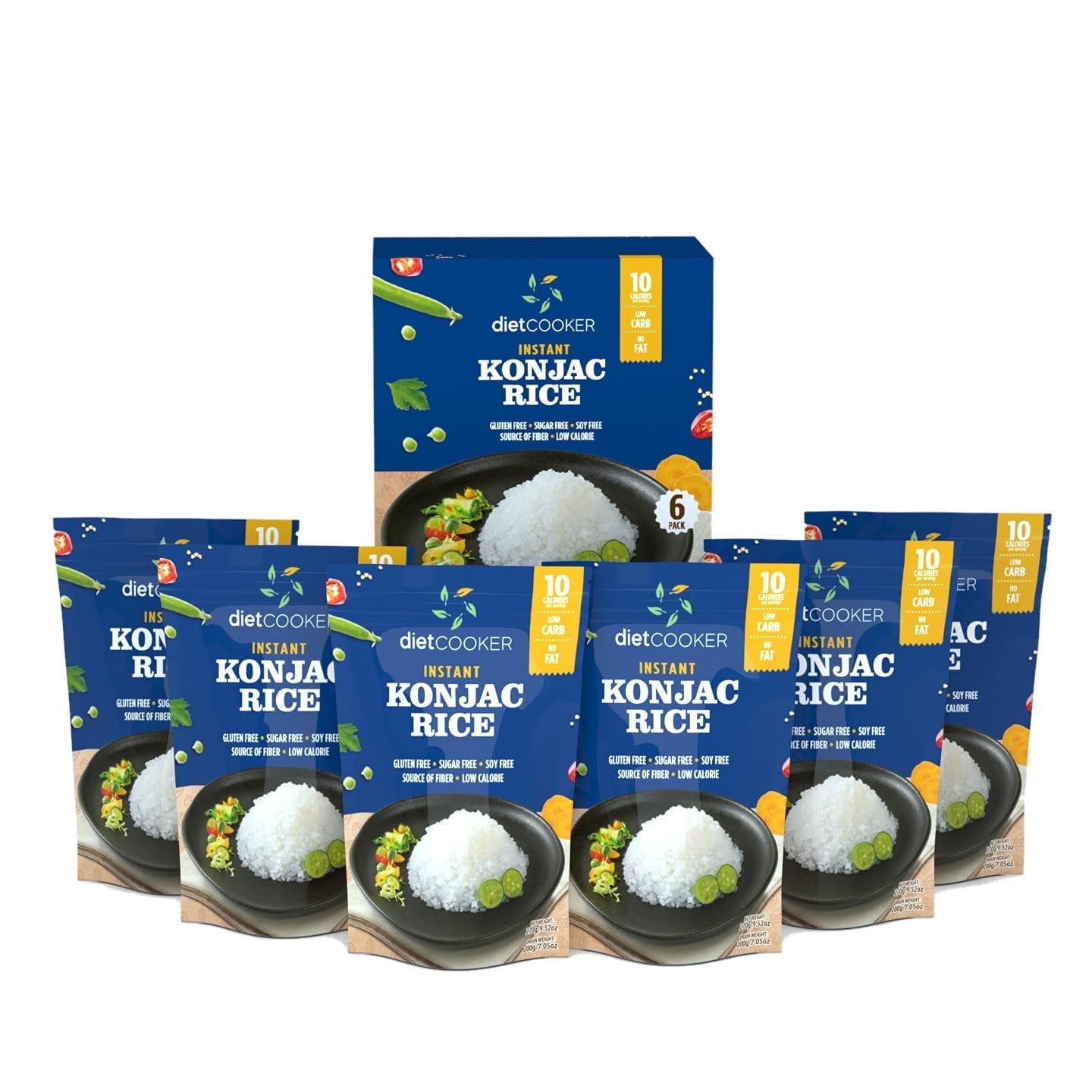 DIET COOKER Shirataki Rice, 6 Pack Konjac Rice Inside, Keto & Vegan Friendly, 9.52 oz, Low Calorie, Slim Rice Healthy Diet Food