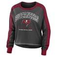 thumbnail image 2 of Women's WEAR by Erin Andrews Pewter/Red Tampa Bay Buccaneers Color Block Modest Crop Long Sleeve T-Shirt, 2 of 3