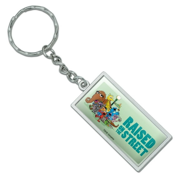 Rectangle  Sesame Street Raised on the Street Keychain in Chrome Plated Metal