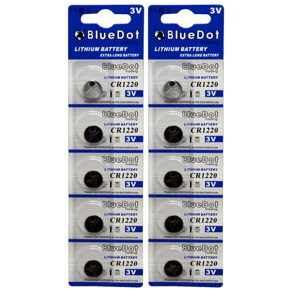 BlueDot Trading CR1220 (also known as 5020LC) Lithium Manganese Dioxide (Li-MnO2) Button Coin Cell Batteries - 10 Pack