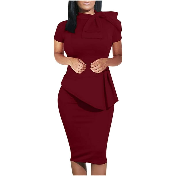 Deals of The Day Clearance! Beach Vacation Clothes for Women,Women's Summer Fashion  Sexy Irregular Round Neck Short Sleeve Ruffles Hip Wrap Dress,Sexy & Fun  for Parties & Evening Events