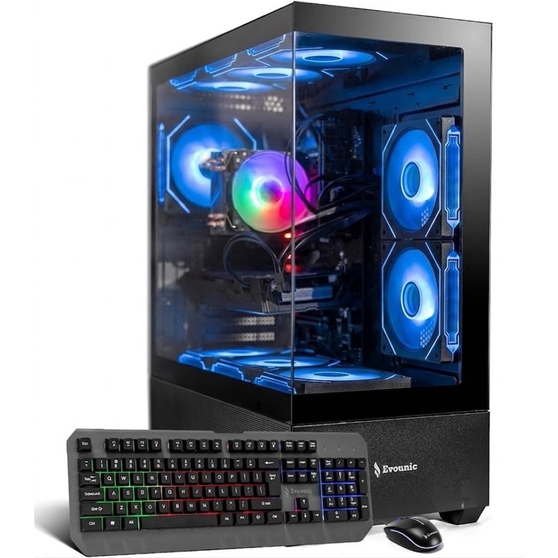 Evounic Prebuilt Gaming PC Desktop,Intel i7 E5 12-Core,GeForce GTX 1660Ti,32GB RAM,512GB NVME SSD,650W PSU,Windows 11,WIFI6 & BT5.4,RGB Keyboard & Mouse