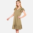 thumbnail image 6 of Women's Ruffle Sleeve V-Neck Dress with Tiered Hem and Relaxed Fit - X Large, Khaki, 6 of 7