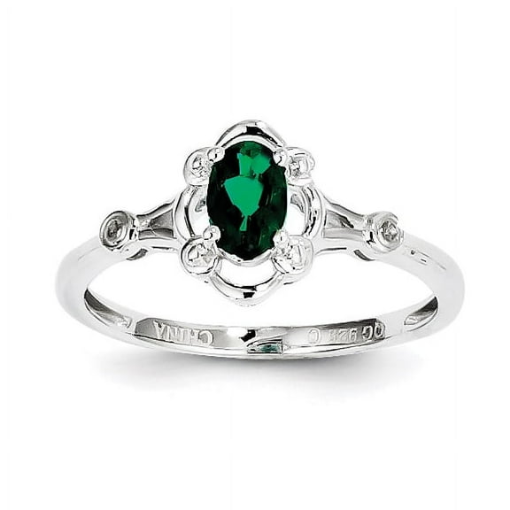 Sterling Silver Rhodium-plated Created Emerald & Diam. Ring