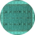 thumbnail image 1 of Ahgly Company Machine Washable Indoor Round Oriental Turquoise Blue Traditional Area Rugs, 6' Round, 1 of 4