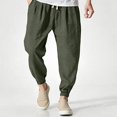 thumbnail image 2 of HOMADLES Mens Casual Linen Joggers Pants Elastic Waist Loose Fit Sports Pants Side Pocket Outdoor Athletic Pants Army Green Size 3XL, 2 of 2