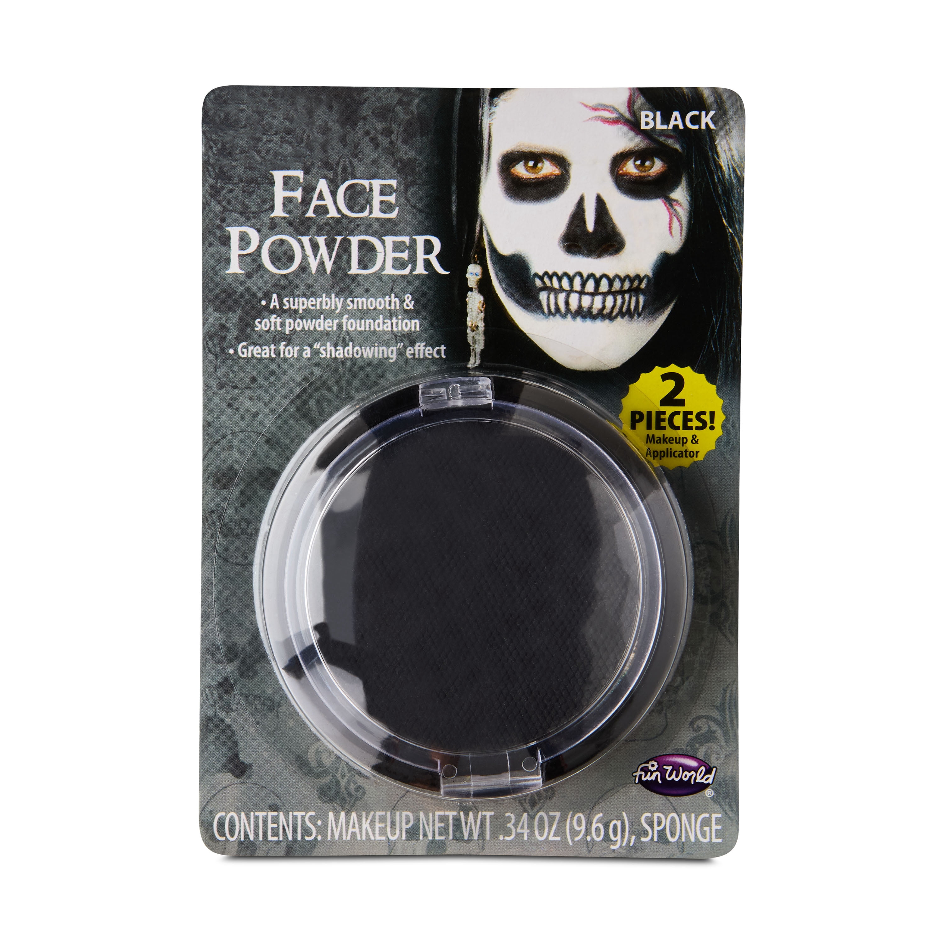 Halloween Face Pressed Powder, Black, .34oz, Halloween Adults Make-Up by Fun World