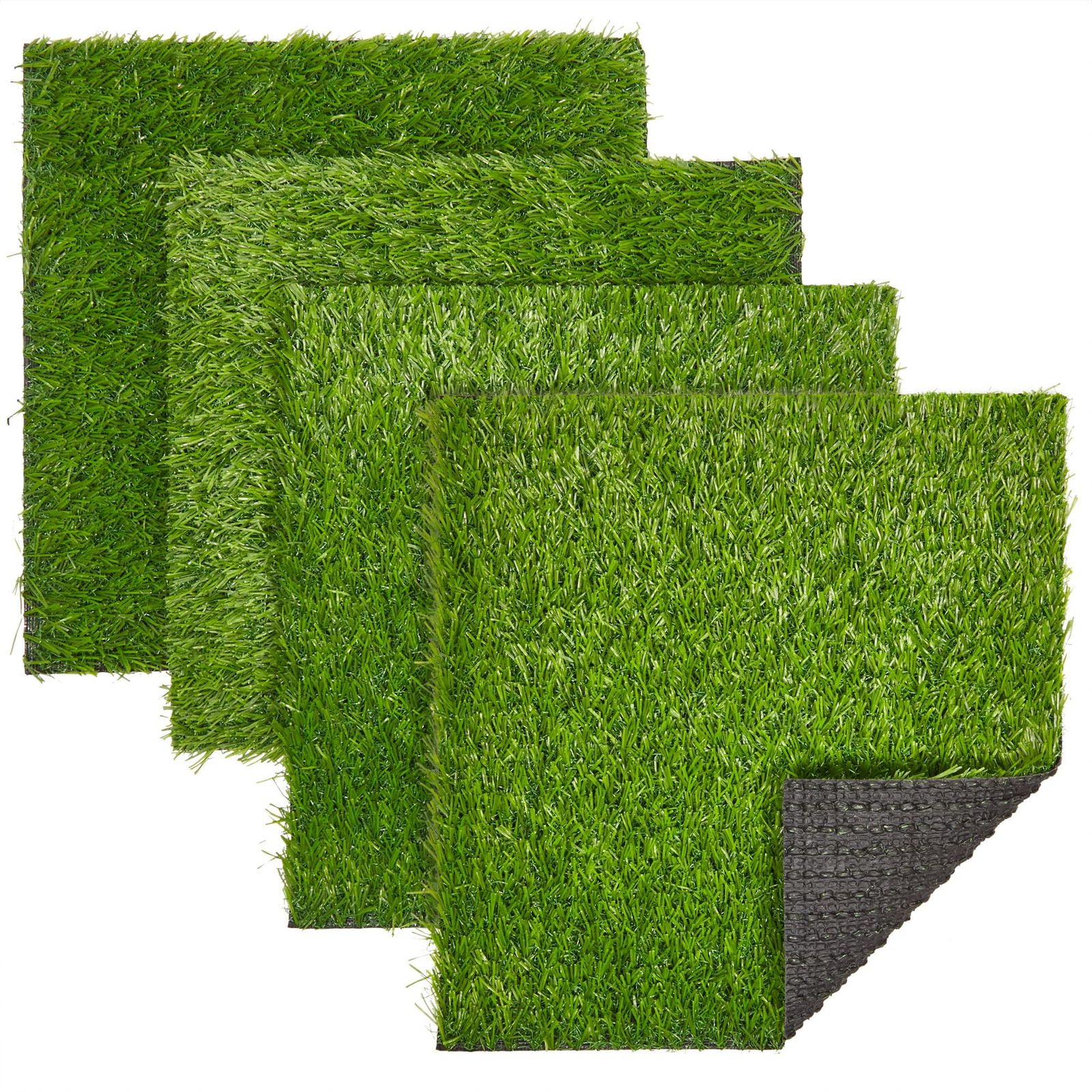4 Pack Artificial Grass Turf Tiles for DIY Crafts, 12x12 Green Square Mats for Balcony and Patio Decor
