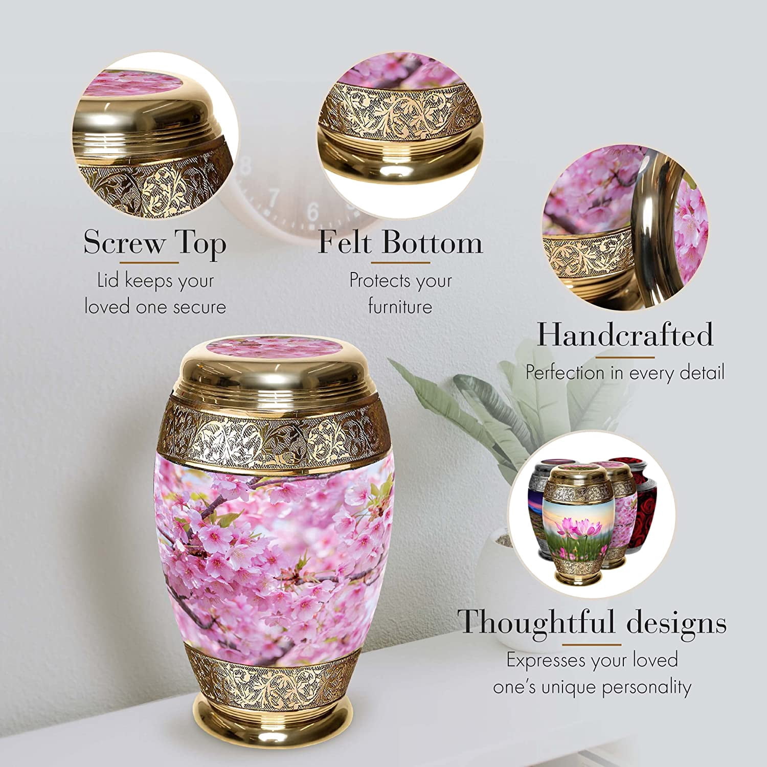 Cherry Blossom Urns for Cremation Ashes Large Urn XL or Small Keepsake Urns for Adult Cremation Ashes & Urns for Human Ashes for Home or Burial Cremation Urns