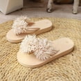 thumbnail image 2 of BRICH Flip Flops for Women Flower Dressy Wedges Platform Flat Sandals Open Toe Summer Beach Slides Comfortable Outdoor Boho Shoes Beige 6.5, 2 of 8