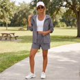 thumbnail image 6 of JFGHDG Women's 2 Piece Vacation Loungewear Set Lightweight Zip‑up Hooded Windbreaker Jacket Drawstring Shorts Outfit Gray S, 6 of 8