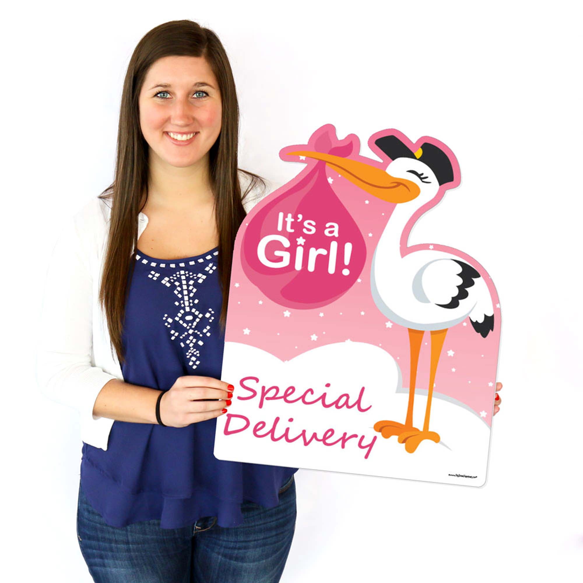 Big Dot of Happiness Girl Special Delivery - Baby Shower Decorations - Pink It's A Girl Stork Baby Announcement & Welcome Yard Sign