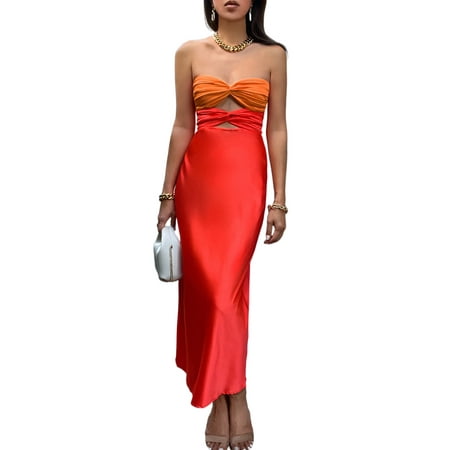 

Ma&Baby Women Sleeveless Low-Cut Strapless Long One-piece Sling Dress S M L
