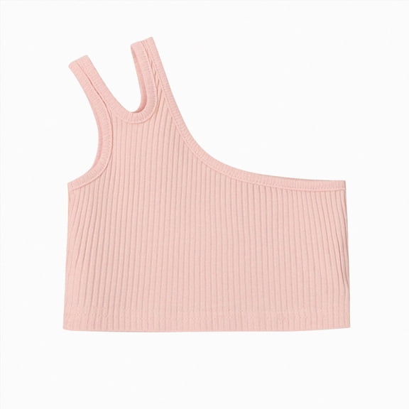 Xudanell Girls Athletic Shirts One Shoulder Racerback Crop Sleeveless Toddler Kids Top for Ballet Gymnastics Activewear Pink 12-18 Months