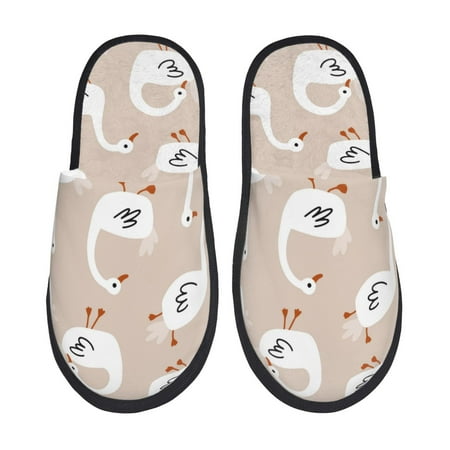 

Rateoe White Goose Pattern Fuzzy Slippers Fuzzy Soft House Slippers Plush Furry Warm Cozy Open Toe Fluffy Home Shoes-Medium