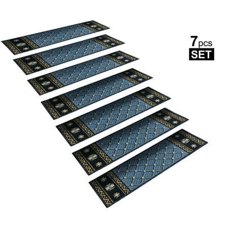 StepBasic Non-Slip Stair Mat Rubber Backing Resistant Carpet Stair Treads Gripper Mats Set of 7 - Blue ( 8.5