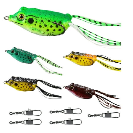 Soft Frog Fishing Lures 5pcs Simulated Frog Baits With 5 Pins Silicone Frog Lures Realistic Bass Fishes Silicone Baits Set For Trout