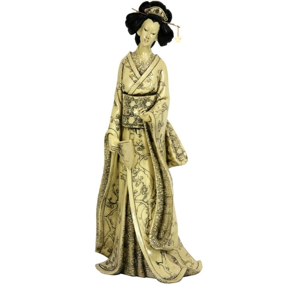 Oriental Furniture 1 4" Geisha Figurine with Plum Tree Kimono