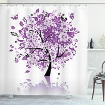 Nature Shower Curtain, Spring Tree of Life Sacred Woods with Blooming Flower and Butterfly Flying Romance, Fabric Bathroom Set with Hooks, 69W X 70L Inches, Lilac Purple, by Ambesonne