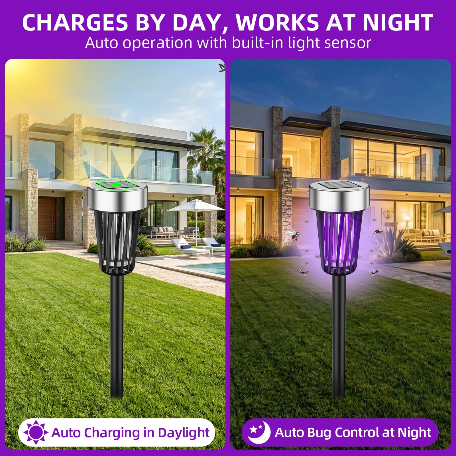 2Pack Solar Bug Zapper Outdoor Solar Powered Mosquito Zapper Mosquito Lamp Fly Zapper Repellent Lighting Stake Landscape Fixture for Garden Patio Pathway Backyard Camping